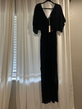 lovestitch Black V-Neck Maxi Dress with Dolman Sleeves